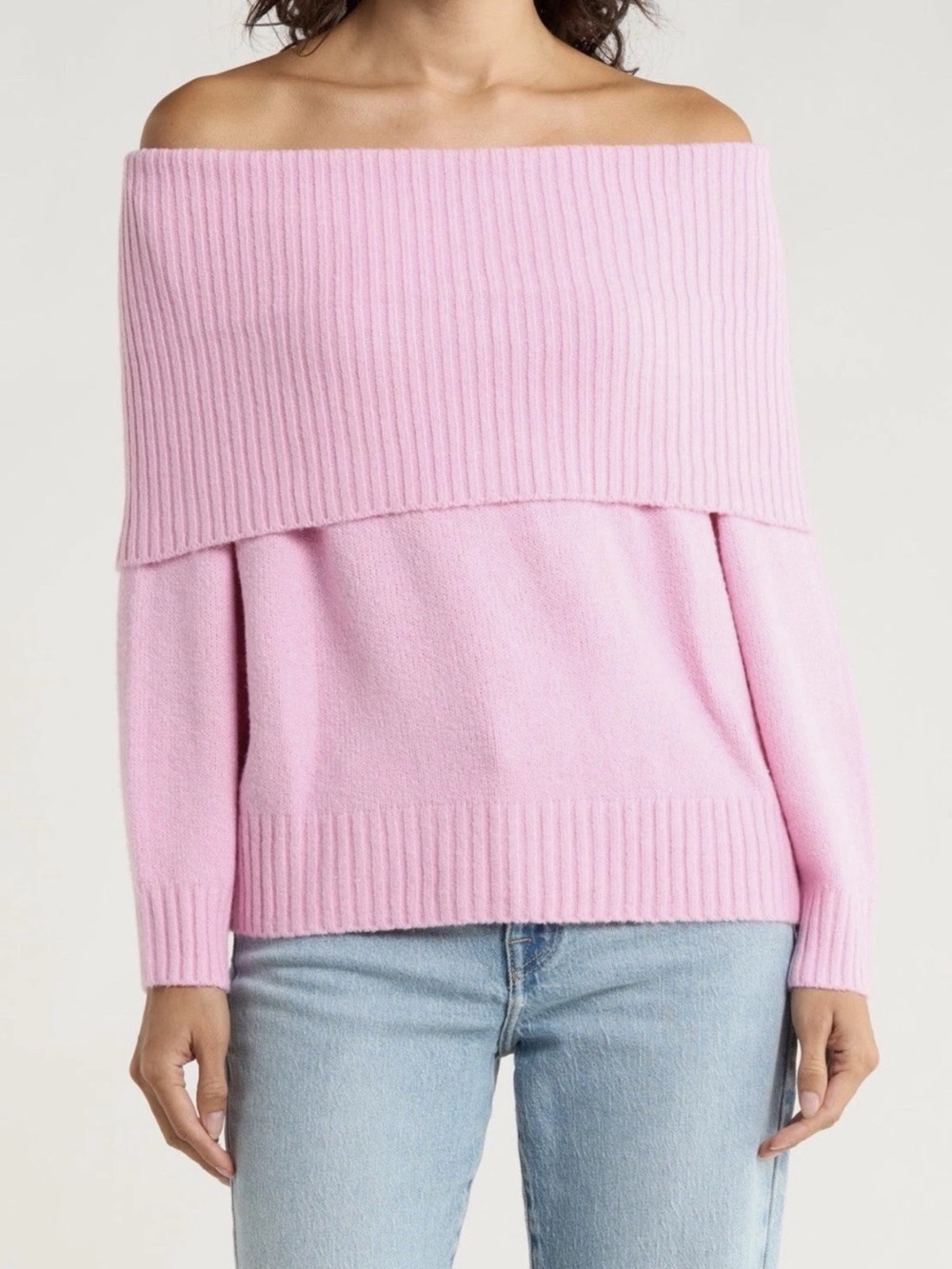 Abound Women's XS Pink Off-the-Shoulder Ribbed Knit Pullover Sweater NWT